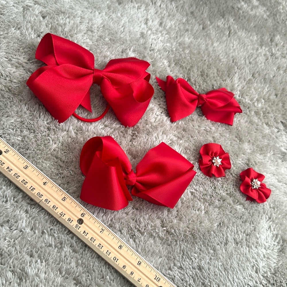 Set of 5 Red Hair Bows with Various Attachments